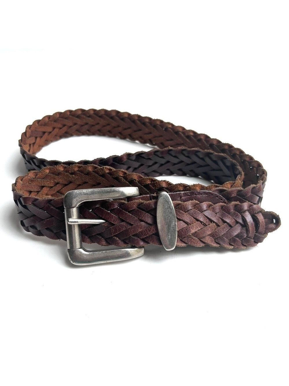 Vintage Perry Ellis Brown Braided Leather Unisex Belt 41" Long